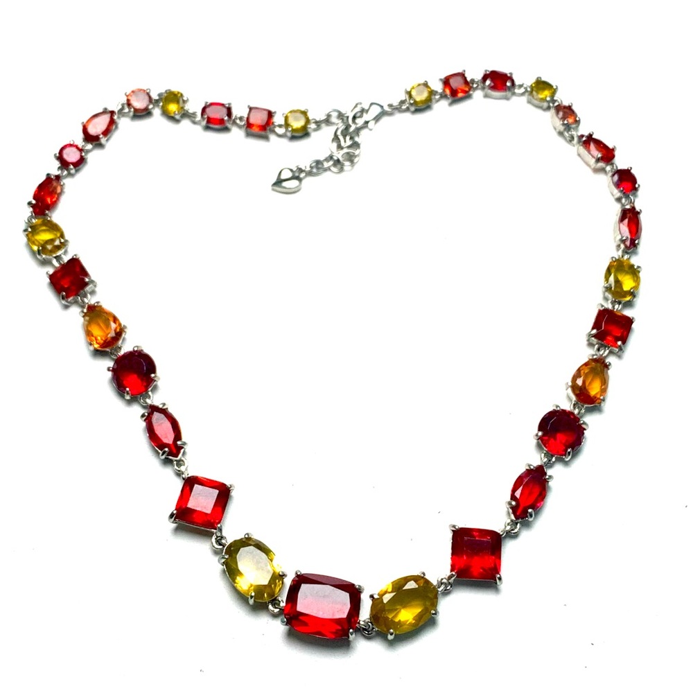 Multi stone & silver choker necklace faux ruby, citrine - costume jewelry